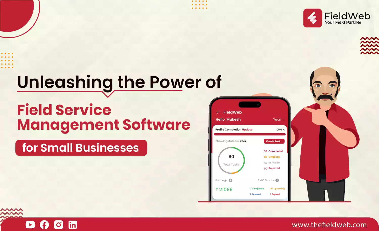 fieldweb mascot showing the power of field service management software for small businesses