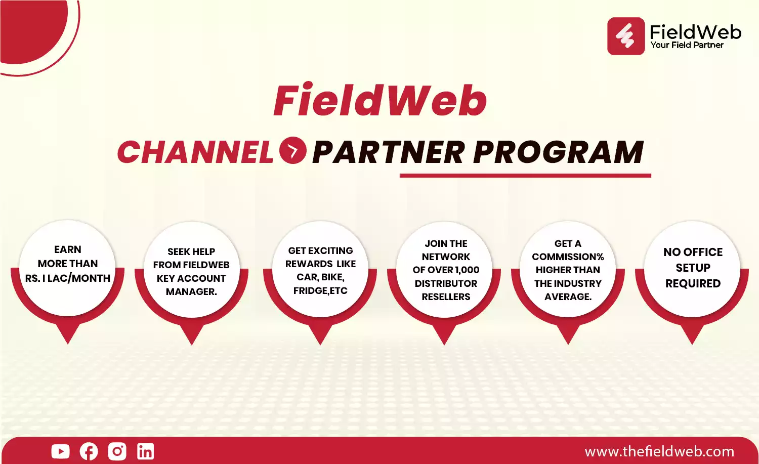 fieldweb channel partner program explaining how a person can make Rs.1 lac/month without having a proper office setup and can gain software commissions more than the market standard
