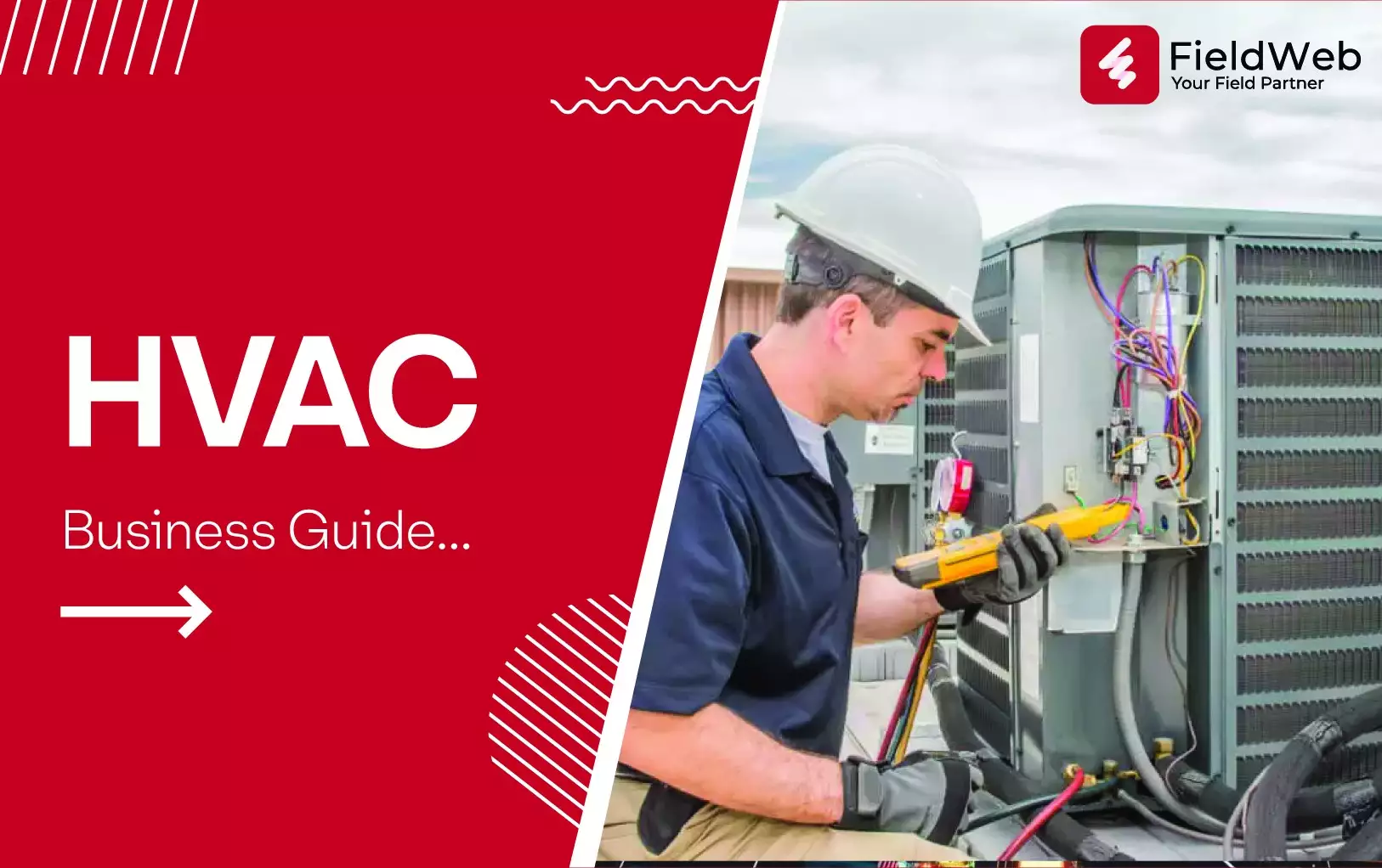 A technician in a blue outfit and white helmet is repairing the HVAC system with a yellow tool in hand, ensuring efficient performance and safety.
